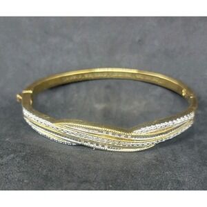 Danbury Mint Forever Diamond Chip Bangle Bracelet 14k Gold Plated I Love You